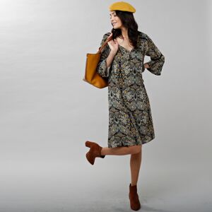Blancheporte Šaty s potlačou a pagodovými rukávmi khaki/medová 52