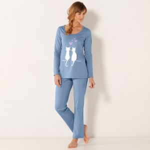 Blancheporte Pyžamo s dlhými rukávmi a potlačou mačiek modrá 42/44