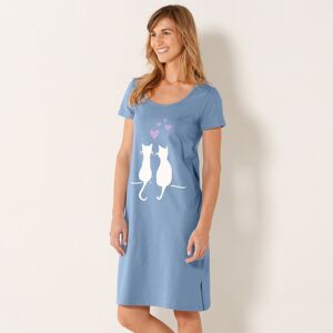 Blancheporte Krátka nočná košeľa s potlačou mačiek modrá 42/44