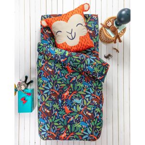 Blancheporte Detská posteľná bielizeň Kiko, bio bavlna, potlač s opicou zelená obliečka na vank. 65x65cm