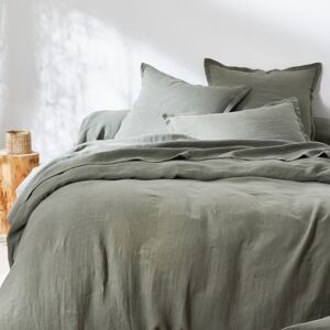 Blancheporte Jednofarebná posteľná bielizeň z ľanu v zapratej úprave zelená obliečka na prikrývku140x200cm