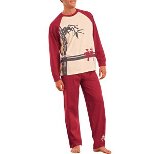Blancheporte Pánske pyžamo s dlhými rukávmi, motív bambusu ražná/bordó 97/106 (L)