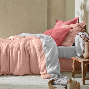 Blancheporte Jednofarebná posteľná bielizeň z ľanu v zapratej úprave ružová obliečka na prikrývku240x220cm