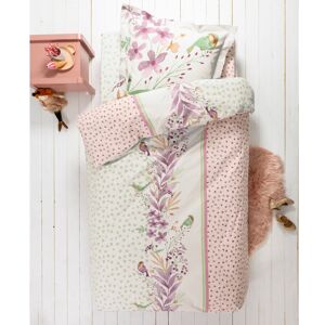 Blancheporte Detská posteľná bielizeň Betty, bavlna, potlač kvetín a vtáčikov ružová napínacia plachta 90x190cm