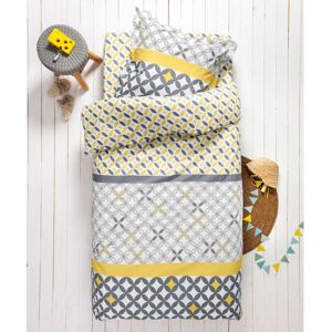 Blancheporte Detská posteľná bielizeň Marlow, bavlna, potlač s geometrickými vzormi sivá/žltá obliečka na vank. 65x65cm+lem