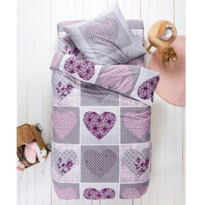 Blancheporte Detská posteľná bielizeň Lovely, bavlna, potlač srdiečok sivá/lila obliečka na prikrývku140x200cm