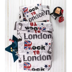 Blancheporte Detská posteľná súprava Rock, bavlna, potlač "Rock to London" sivá napínacia plachta 90x190cm