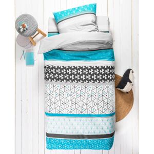 Blancheporte Detská posteľná súprava Bonnie, bavlna, potlač s geometrickým vzorom modrá napínacia plachta 90x190cm
