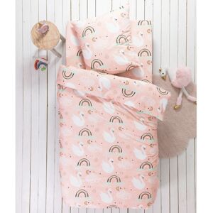 Blancheporte Detská posteľná bielizeň Labute s potlačou, pre 1 osobu, bavlna ružová obliečka na prikrývku140x200cm
