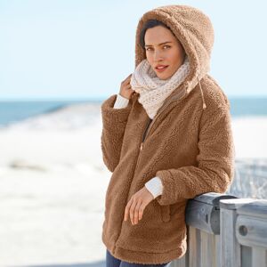 Blancheporte Buklé kabát s kapucňou, na zips karamelová 36