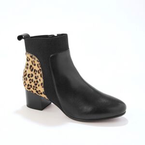 Blancheporte Kožené vysoké topánky s gumkou a cvočkami, leopardí vzor čierna/béžová 39