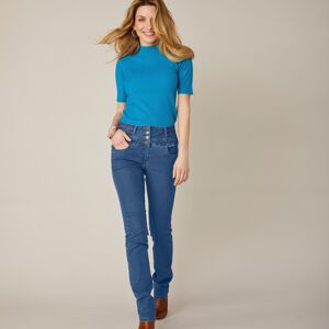 Blancheporte Rovné džínsy s vysokým pásom, pre vyššiu postavu modrá 52