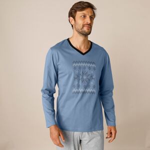 Blancheporte Pyžamové tričko s potlačou a dlhými rukávmi modrá 117/126 (XXL)