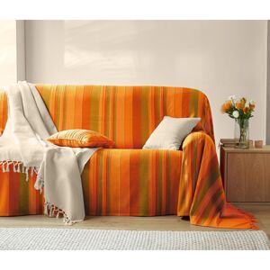 Blancheporte Ručne tkaný pléd alebo prikrývka, pruhované oranžová obliečka na vank. 63x63cm