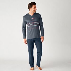 Blancheporte Pyžamo s nohavicami, jemná bavlna modrosivá/nám.modrá 137/146 (4XL)