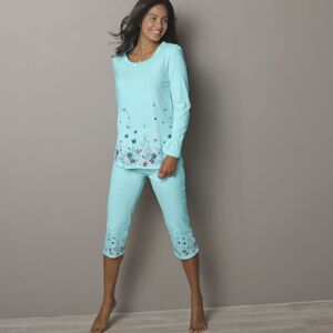 Blancheporte 3/4 pyžamové nohavice s potlačou kvetín na koncoch nohavíc bledomodrá 46/48