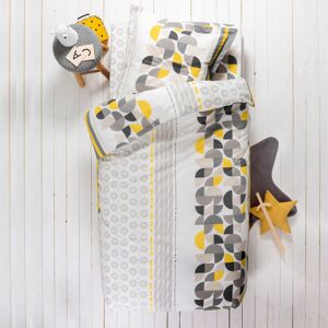 Blancheporte Detská posteľná bielizeň Delírium, bavlna, potlač s geometrickým dizajnom sivá/žltá napínacia plachta 90x190cm