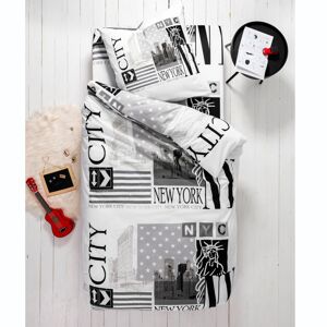 Blancheporte Detská posteľná bielizeň Midtown, bavlna, potlač New York City biela obliečka na prikrývku140x200cm