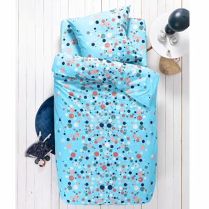 Blancheporte Detská posteľná bielizeň Pétillant, bavlna, potlač farebných bublín blankytná modrá obliečka na prikrývku140x200cm