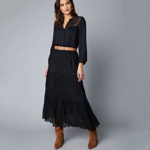 Blancheporte Čipkovaná dlhá sukňa s pružným pásom čierna 38