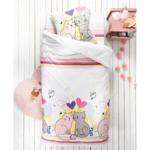 Blancheporte Detská posteľná bielizeň Mačacia láska, pre 1 osobu, bavlna biela obliečka na vankúš 65x65cm