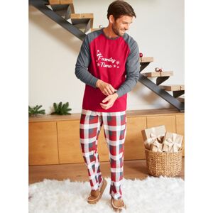 Blancheporte Pánske pyžamo s vianočným motívom a dlhými rukávmi sivá/červená 77/86 (S)