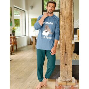Blancheporte Pyžamo s nohavicami, dlhými rukávmi a potlačou svišťa modrá/zelená 97/106 (L)