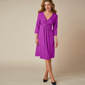 Blancheporte Jednofarebné krátke šaty s uzlom a 3/4 rukávmi purpurová 50