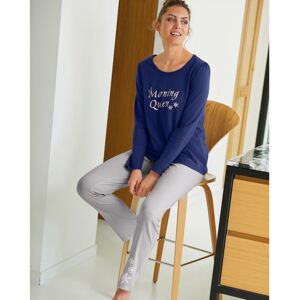 Blancheporte Pyžamové tričko s potlačou Morning Queen, dlhé rukávy námornická modrá 38/40