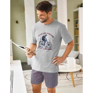Blancheporte Pyžamo so šortkami a krátkymi rukávmi, cyklistický motív sivý melír/bordó 117/126 (XXL)