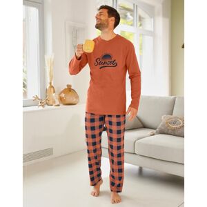 Blancheporte Kockované bavlnené pyžamo s dlhými rukávmi a nohavicami marhuľová 97/106 (L)