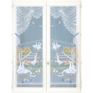 Blancheporte Rovná vitrážová záclonka s husím motívom, 1 pár biela+farebná potlač 60x220cm