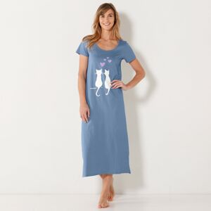 Blancheporte Dlhá nočná košeľa s potlačou mačiek modrá 56