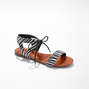 Blancheporte Ploché sandále so šnúrkami na zaviazanie, zebrí vzor s vlasom čierna/biela 39