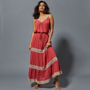 Blancheporte Dlhá macramé sukňa s pružným pásom ružové drevo 50