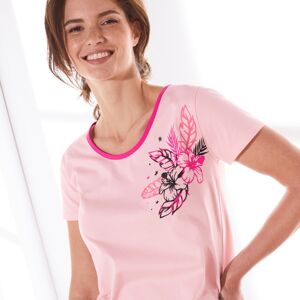 Blancheporte Pyžamové tričko s krátkymi rukávmi, stredový motív kvetín ružová 46/48