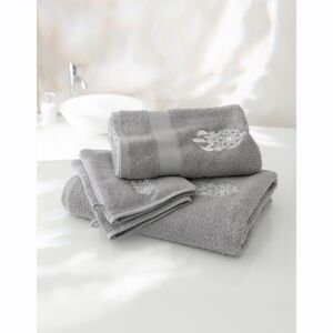 Blancheporte Froté kúpeľňová súprava s výšivkou lapača snov 420 g/m2 sivá uterák 50x100cm+žínka