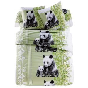 Blancheporte Posteľná bielizeň Panda s potlačou, polycoton zelená napínacia plachta 140x190cm