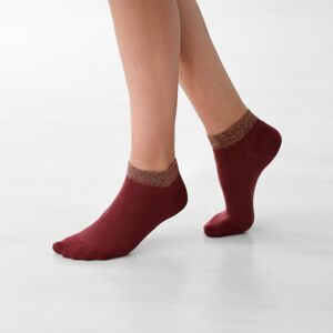 Blancheporte Súprava 3 párov jednofarebných nízkych ponožiek s vrkočovým vzorom khaki+bordo+ražná 35/38