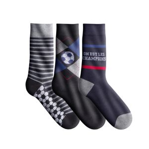 Blancheporte Súprava 3 zladených párov ponožiek s futbalovými motívmi modrá 39/42