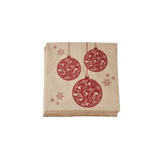 Blancheporte Súprava 25 papierových obrúskov s motívom vianočných gulí béžová/červená 25 ks