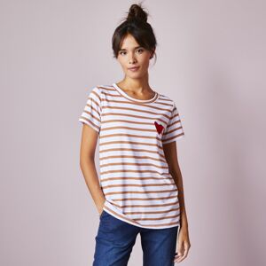 Blancheporte Pruhované tričko s výšivkou srdca, farbené vlákna ražná/karamelová 52