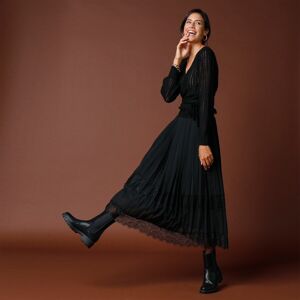 Blancheporte Polodlhá plisovaná sukňa s čipkovaným lemom čierna 38