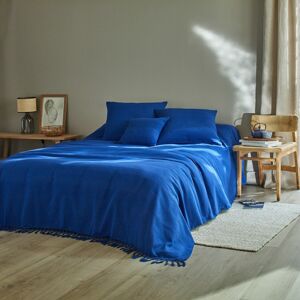 Blancheporte Ručne tkaný pléd alebo prikrývka, jednofarebné modrá obliečka na vank. 63x63cm