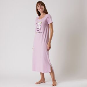 Blancheporte Dlhá nočná košeľa s krátkymi rukávmi a motívom "mačky" orgovánová 54
