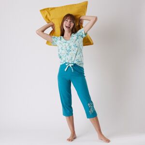 Blancheporte 3/4 pyžamové nohavice so stredovou potlačou "Jardin secret" smaragdová 50