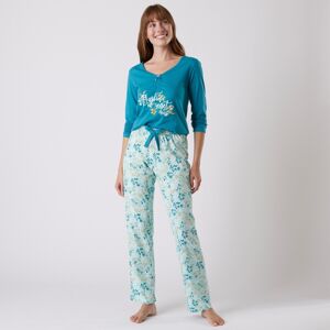 Blancheporte Pyžamové tričko s dlhými rukávmi a stredovou potlačou "Jardin secret" smaragdová 34/36