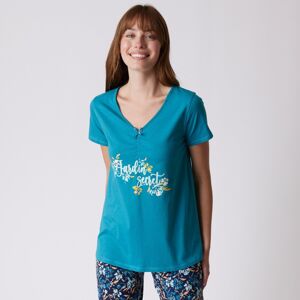 Blancheporte Pyžamové tričko s krátkymi rukávmi a potlačou "Jardin secret" smaragdová 50