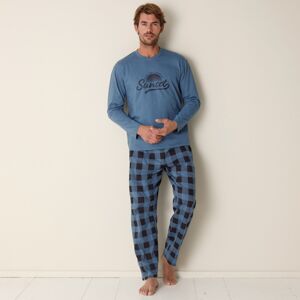 Blancheporte Kockované bavlnené pyžamo s dlhými rukávmi a nohavicami modrosivá 127/136 (3XL)