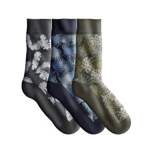 Blancheporte Súprava 3 párov ponožiek s motívom listov sivá+modrá+zelená 47/50